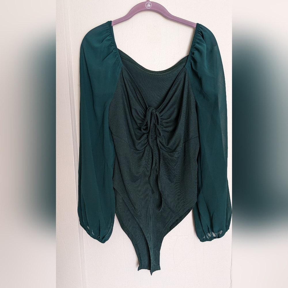 Emerald Long Sheer Sleeve Bodysuit